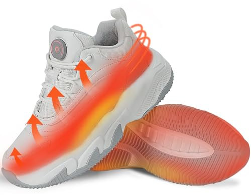 Beheizbare Schuhe mit USB-Aufladung, Beheizbare Sneaker Herren Damen Fußwärmer Elektrisch mit 3 Temperatureinstellungen,Heated Turnschuhe für Winterreisen und Bergsteigen (Weiß, 38EU)