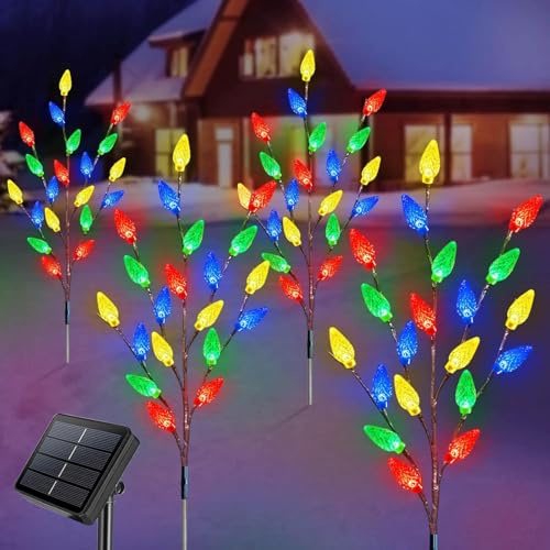 Homeleo Set von 4 Solar Weihnachtspfad Lichter für weihnachtsdeko außen, 80 LED solarlampen, wasserdichte solar lichterkette aussen Weihnachtsbäume für Garten Yard Patio Rasen Zaun Veranda Balkon Deko