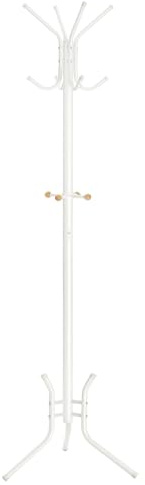 SONGMICS Perchero de Metal, Soporte de Ropa de Pie, Colgador de Bolsos Gorras Ropa, Altura de 178 cm, con 12 Ganchos, Blanco Perla RCR017W01