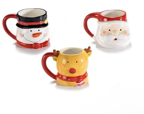 Genérico Tazas de cerámica navideñas, 400 ml, juego de 3, diseños de Papá Noël, muñeco de gengibre y muñeco de nieve