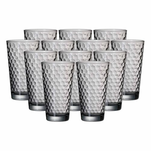 Ritzenhoff & Breker Favo Longdrinkgläser 12er Set, 400 ml, Wassergläser und Trinkgläser mit optischer Wabenstruktur, Glas, Grau