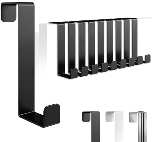 4happy Türhaken zum Einhängen - 10 Stück robuste Haken zum Einhängen, Kleiderhaken Tür einzeln verwendbar oder als Türhakenleiste, Türgarderobe, Fb. Schwarz