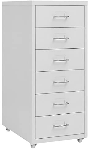 Myheimly Aktenschrank mit Rollen Rollcontainer Bürocontainer Schubladenschrank Büroschrank Metallschrank Schrank Metall Aktenschrank Grau,6 Schubladen