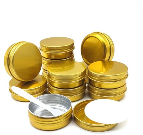 Wopanxye 12pcs 1oz 30ml Aluminum Tin Jar, 30g Refillable Makeup Container | 30 Gram Gold Screw Lid Round Can Sample Pot for Cosmetic DIY, Handmade, Lip Balm, Cream, Salve, Toner, Candle, Paint, Scrub