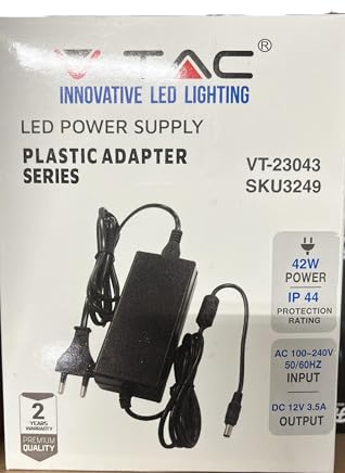 V-TAC Adaptateur Alimentation 12V 42W 3,5A pour Caméras, Bandes LED, Modems - Transformateur Chargeur 12V - Prise 2 Pin EU pour Equipements Electroniques - AC 100-240V 50/60Hz - Noir