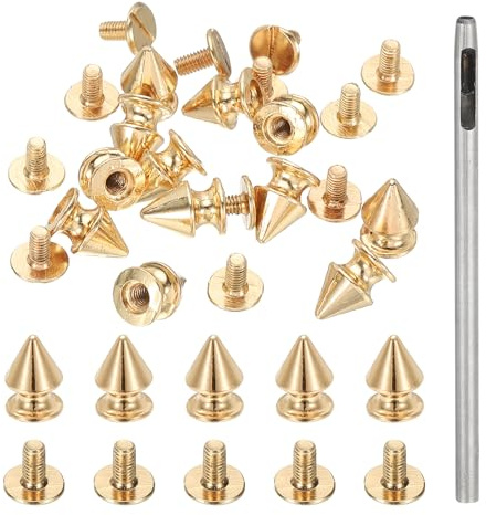 PATIKIL 12mm Tachuelas para Ropa, 24 Juegos de Puntas para Tachuelas y Puntas de Cuero Remaches de Metal Cono Punk Tachuelas Tornillos con Perforadora para Chaqueta, Tono Dorado