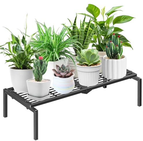 1-stöckiger Metall-Pflanzenständer für drinnen und draußen, Blumentopfhalter, Pflanzenregal, robustes Pflanzgefäß, Ausstellungsregal für Terrasse, Balkon, Garten, Wohnzimmer, dekorativ (1 Ebene