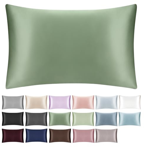 SILKTALE 19 Momme 100% Maulbeerseide Kissenbezug für Haar und Haut mit Reißverschluss, 1Stk Salbeigrün 40x80 cm