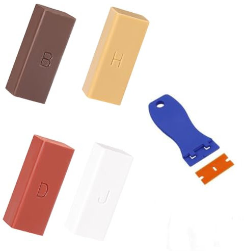 Set di Riparazione di Cera,4 Pezzi Set di Riparazione per Laminato,Riparazione di Mobili,Riparare Graffi e Fori,per Parquet,Cera per Legno,Riparazione di Pavimenti in Linoleum,Con 1 Spatola