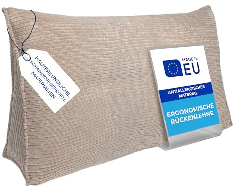 Pillows24 Cord Rückenkissen für Bett & Sofa 70cm, abnehmbarem Bezug | Bequemes Keilkissen und Lesekissen fürs Bett, waschbarem Bezug, Großes Sofakissen für Rückenlehne und Sofa, Cappuccino