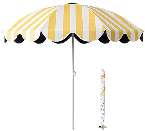 XUQQU Sonnenschirm 170 Cm Mit Gelben Streifen, Höhenverstellbar (115-175 CM) & Tragbar – UV-Schutz 50+ & Wasserdicht – Ideal Für Garten, Terrasse, Balkon, Strand Und Pool