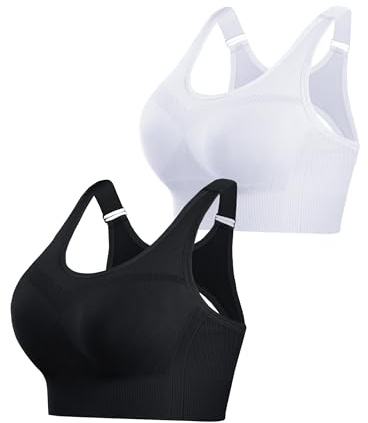 Litherday Sports Bras Women High Impact Shock Absorber Padded Yoga Gym Running Crop Top Plus Size for Large Breasts(Black+White,L)