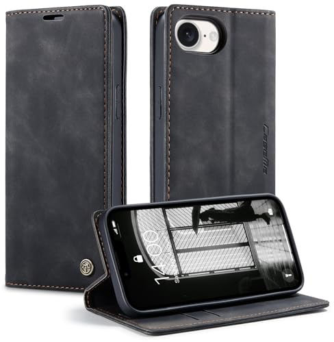 Monweicz Fodral för IPhone 16E, plånbok PU-läder stötsäkert fodral, Skyddsfodral med korthållare spår Magnetisk Stängning, läderfodral för IPhone 16E-Svart