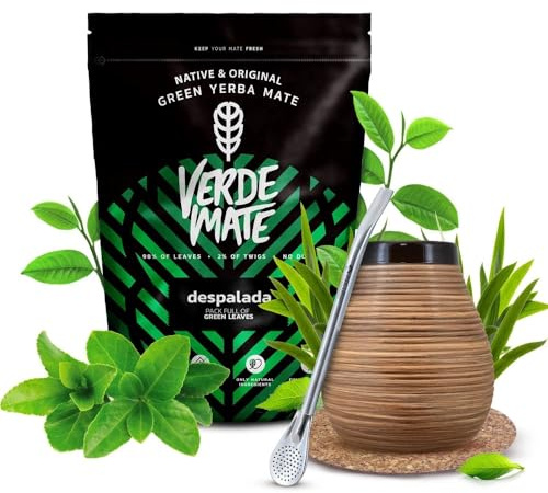 Yerba maté kit Verde Mate Green Despalada 400g calebasse Honey bombilla | Yerba maté kit complet avec Verde Mate Green Despalada 400g, calebasse Honey, bombilla et dessous-de-verre
