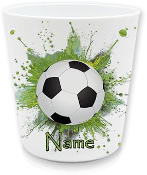 Kinderbecher Kunststoff Fußball mit Namen | Personalisiert, Zahnputzbecher, BPA frei