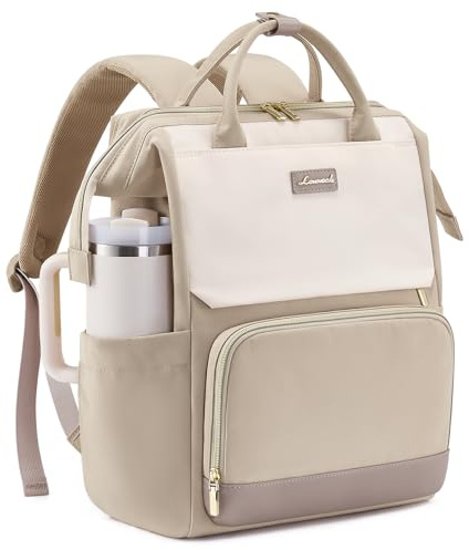 LOVEVOOK Mochila para mujer, portátil, mochila escolar, Beige Caqui, 15,6 pulgadas
