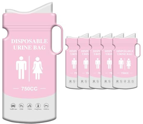 Jimkply Pack of 6 Disposable Urine Bags with Suction Gel (750 ml), Portable Urinal for On the Go with Handle, Emergency Toilets for Men, Women and Children, for Car, Camping, Traffic Jam, Outdoor