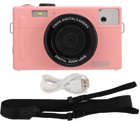 Cámara Digital compacta sin Espejo de mtlavismo Ideal para reuniones Familiares y Viajar con 16x Zoom Digital 48mp resolución de Fotos de 3 Pulgadas LCD y Anti Shake electrónica (Rosa)