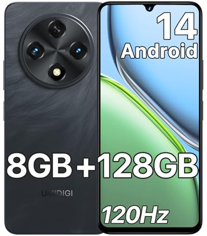 UMIDIGI G100A Mobile Phones, 6.9 120Hz HD+ Display, 8GB+128GB Smartphone Android 14, 6000mAh Battery/20W PD Fast Charging, 13MP Camera, 4G Dual SIM Phone Unlocked, GPS/Fingerprint/Face ID