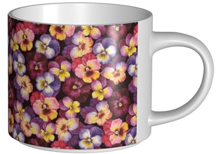 YWSOTRE Watercolor Pansy Flowers, Large-Capacity Ceramics Mug Tea Cup Coffee Mugs Ceramic Cup 450 ml
