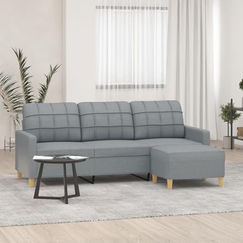 Hoodmeel Divano a 3 Posti, Divano Letto 3 Posti, Divani da Soggiorno, Divanetto Camera da Letto, Divano Moderno, con Poggiapiedi 180 cm in Tessuto Grigio Chiaro