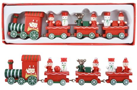 Qaixwuyi Weihnachtszug Holz Decor Geschenk Holzeisenbahn Weihnachten Neujahr Deko Xmas Fenster Ornament Weihnachtsdekoration mini Holz-Eisenbahn Rot