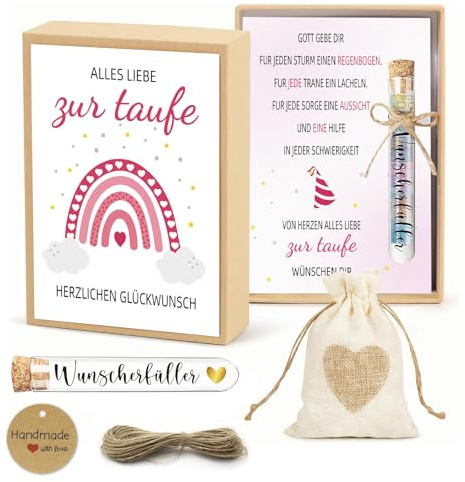 Taufgeschenke für Mädchen Jungen, Taufgeschenk-Set, Inklusive Alles Liebe zur Taufe Karte Geschenkbox Kunststoff Reagenzglas Jutesäckchen, Taufgeschenk Geld Gutschein Verpackung für Mädchen Jungen