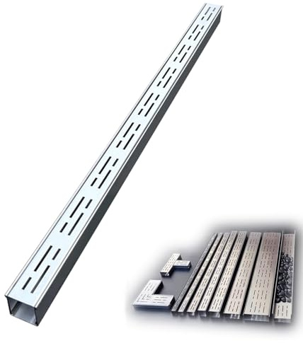 Sistema di drenaggio sotto il ponte in acciaio inox, 1 m, set di trincea e griglia per giardino, cortile, balcone, mini cucina, copertura rettangolare per grondaie (15 x 5 cm)