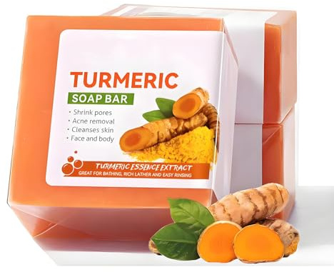 Savon naturel au curcuma, savon artisanal pur au curcuma pour le visage et le corps, correcteur anti-acné, anti-points noirs et anti-taches brunes, hydratant et doux, efface les ridules