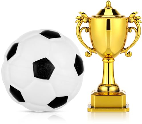 iplusmile Football Cake Decorations – Mini Award Trophy & Soccer Ball Cake Topper Set in PC Material – Reusable Sports Theme Party Decor, Birthday, Dollhouse Display – 1 Set