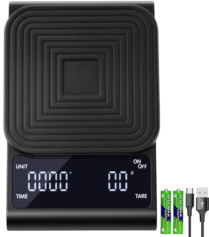 BRICH Kaffeewaage mit Timer, Präzise Wiederaufladbare Espresso Waage von BRICH – HD LCD Display, Tara Funktion, Automatische Abschaltung, 3kg/0.1g Präzision für Espresso, Pour-Over & French Press