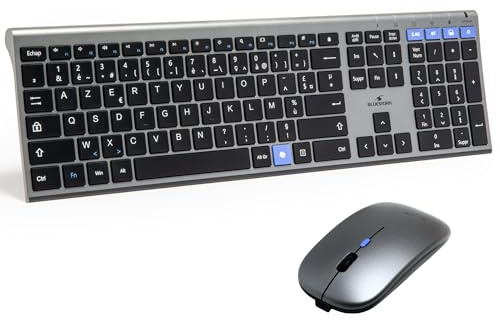 Bluestork - Pack Clavier Souris sans Fil Rechargeable Grapheme V3 - Clavier sans Fil, Connexions 2,4GHz & Bluetooth, Ultra-Fin, Batterie 110H, AZERTY FR, Souris 3200 DPI -Windows/IA Copilot – Gris