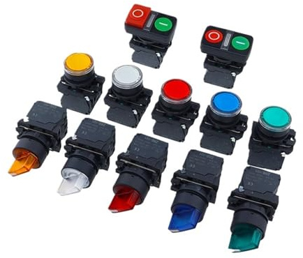 1 pz XB5 pulsante luminoso interruttore momentaneo NC NC NO tensione 220 V 24 V testa piatta circolare avvio arresto potenza reset manopola interruttore 22 mm(Button Red,1NO,24V)