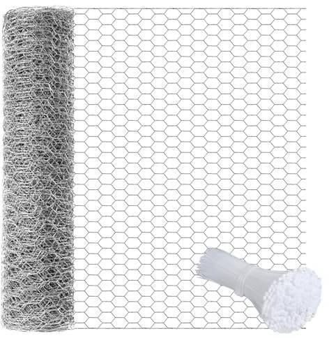 Chicken Wire 35cm x 4m Roll, Galvanized Hexagonal Fencing Wire with Cable Ties, Anti-Rust Hexagonal Chicken Wire Mesh Rollfor DIY Craft and Garden Protection(Silver)