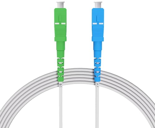 nexinex - 15m Câble Fibre Optique Blanc SC/APC vers SC/UPC | Compatible free, etc. | Simplex Monomode OS2 FTTH Câble Fibre Optique
