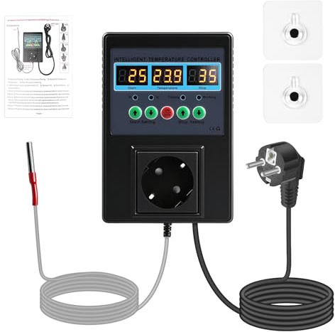 BuyWeek Digitaler Temperaturregler Heiz- und Kühlmodus Temperature Controller Digital Thermostat für Aquakultur, Inkubatoren, Gewächshäuser und Terrarien -20℃-120℃/-4℉-248℉ 1500W