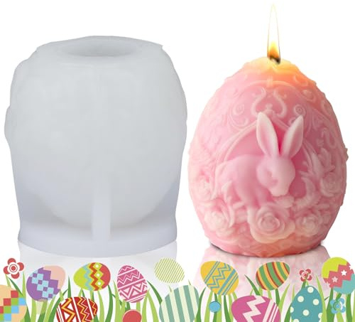 Fzyisw Stampo in silicone per Pasqua, forma a forma di coniglietto pasquale, stampi in silicone per Pasqua, 3D, coniglietto pasquale, stampi in silicone per uova di Pasqua, candele, sapone, gesso e