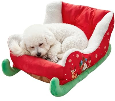 Generisch Weihnachtsschlitten Hundebett - 64 X 45 X 33 cm Festliches Plüsch Hundesofa | Festliches Plüsch Haustiernest | Weihnachten Hundebett Katzenbett Für Den Innen Und Außenbereich