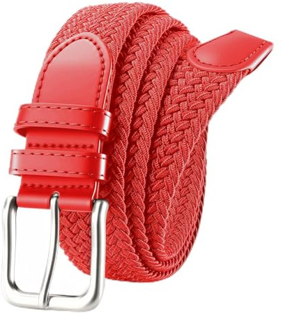 VONMELLI Unisex StoffgüRtel StretchgüRtel Elastisch Geflochten Dehnbar füR Herren Und Damen GüRtel Herren Elastischer StoffgüRtel füR Herren Golfhosen Casual Shorts Jeans Breite 3.5cm Rot XS