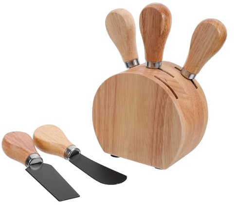 NUOBESTY Ensemble de Couteaux à Fromage en Acier Inoxydable avec Manche en Bois d'Olivier Bloc en Chêne 3 Pièces – Outils pour Charcuterie et Fromage Tartineur à Beurre pour Service et