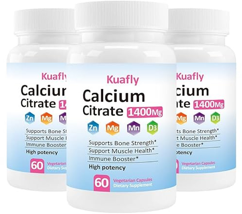 Calcium Citrate 1400mg with Vitamin D3, Magnesium, Manganese - High Potency Bone Strength & Muscle Health Support, Immune Booster Supplement, 180 Capsules