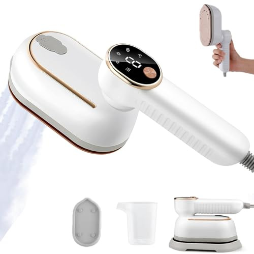 Ferro da stiro a vapore da viaggio, 1200 W, 4 impostazioni di temperatura, display LCD, piastra in ceramica antiaderente, manico girevole a 180°, adatto per viaggi, casa e ufficio