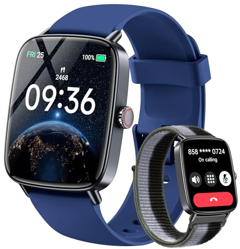 Gydom Smartwatch Herren mit Telefonfunktion 1.85 HD 2 Armbänder Fitnessuhr Fitness Tracker Herzfrequenz/SpO2/Schlafmonitor/IP68 Wasserdicht Sportuhr Schrittzähler Uhr für Samsung Android iOS Blau