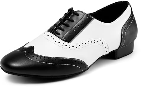 Asyusyu Mens Dance Shoes Lace Up Suede Sole Ballroom Dance Shoes with Cuban Heel for Latin Salsa Practice