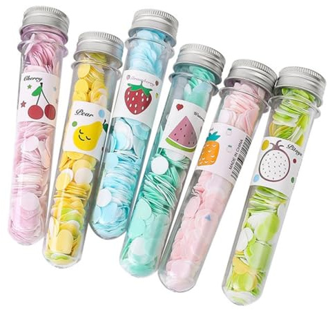 IMIKEYA Lot de 6 mini feuilles de savon jetables et portables pour le lavage des mains, les voyages, les flocons parfumés aux fruits dans une bouteille, solution pratique pour l'hygiène en plein air