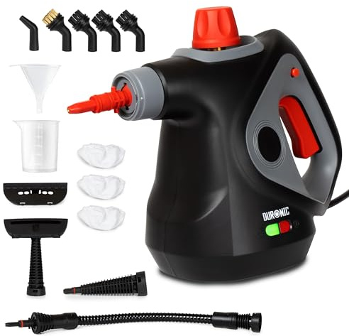 Duronic SC32 BK Handheld Steam Cleaner with 14 Accessories, 1050W Multi-Surface Steamer & Window Cleaner for Kitchen Oven, Bathroom Tile Grout & Car Upholstery, Chemical-Free with UK Plug Black