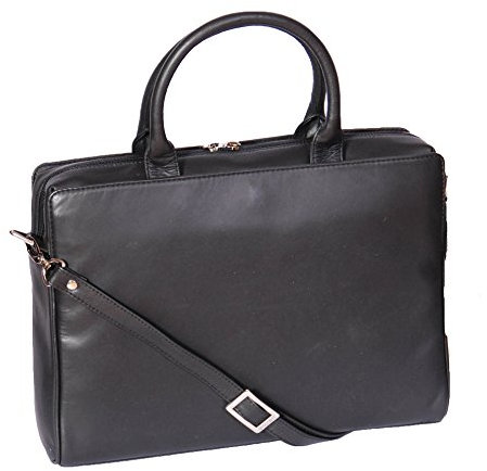 House of Luggage Geschäft Damen Echtes Leder Aktenkoffer Arbeitsbüro Laptop Schultertasche HLG286 Schwarz