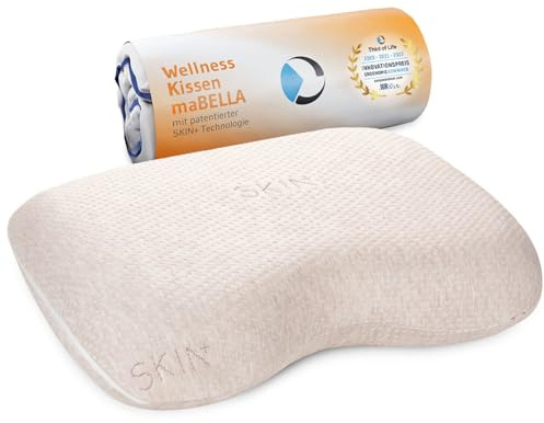 Gesundheitskissen maBELLA | Nackenkissen mit SKIN+ Bezug & Probiotika zur Hautreinigung & Pflege | Aromatherapie dank Ylang-Ylang-Kern im Memory-Foam | Ergonomisches Stützkissen mit 12cm Höhe