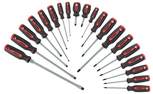 SUNEX TOOLS 1120SS Kombinations-Schraubendreher-Set, 20-teilig, Schrank, Schlitz, Philips, Torx, Abblätter- und abriebfest, verbesserte Haltbarkeit, bequemer Griff, Schnellreferenz, Nackenrolle,