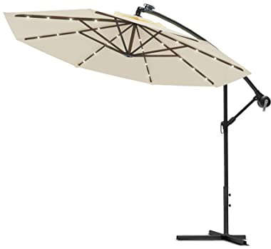 Luxus Ampelschirm - Gartenschirm mit LED Beleuchtung - Hochwertiger Sonnenschutz mit Solarpanel